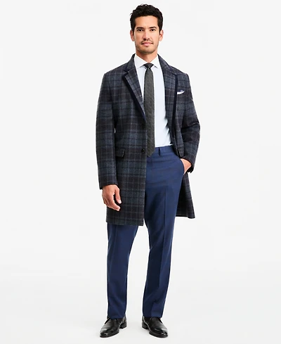 Tayion Collection Men's Classic-Fit Blue Plaid Overcoat