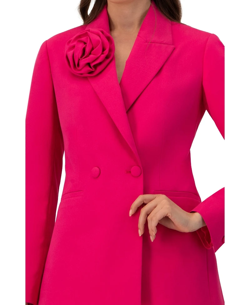 Ivonne Women's Double-Breasted Cotton Blazer with Flower Detail