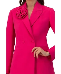 Ivonne Women's Double-Breasted Cotton Blazer with Flower Detail