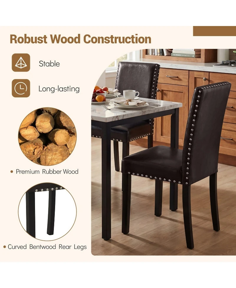 Gouun Set of 2 Faux Leather Upholstered Parsons Dining Chairs with Nailhead Trim