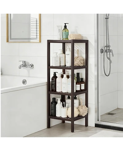 Homfan -Tier Bamboo Shelf Narrow Bathroom with Slatted Shelves Wood Plant Stand Standing Towel Rack Corner