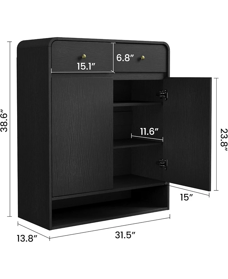 Homfan Shoe Cabinet with 2 Doors and Drawers, 4 Tier Entryway Storage Open Bottom Shelf