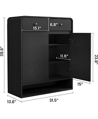 Homfan Shoe Cabinet with 2 Doors and Drawers, 4 Tier Entryway Storage Open Bottom Shelf