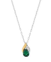 Macy's Created Emerald (1-1/8 ct. t.w.) and Created White Sapphire (1/20 ct. t.w.) Pendant Necklace in 14k Yellow Gold-Plated Sterling Silver