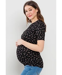 Hello Miz Maternity Floral Ribbed Ruched Puff-Sleeve Fitted Top