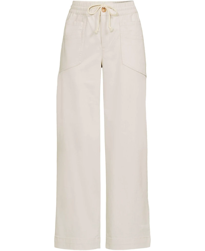 Lands' End Petite Herringbone Chino High Rise Relaxed Straight Drawstring Ankle Pants