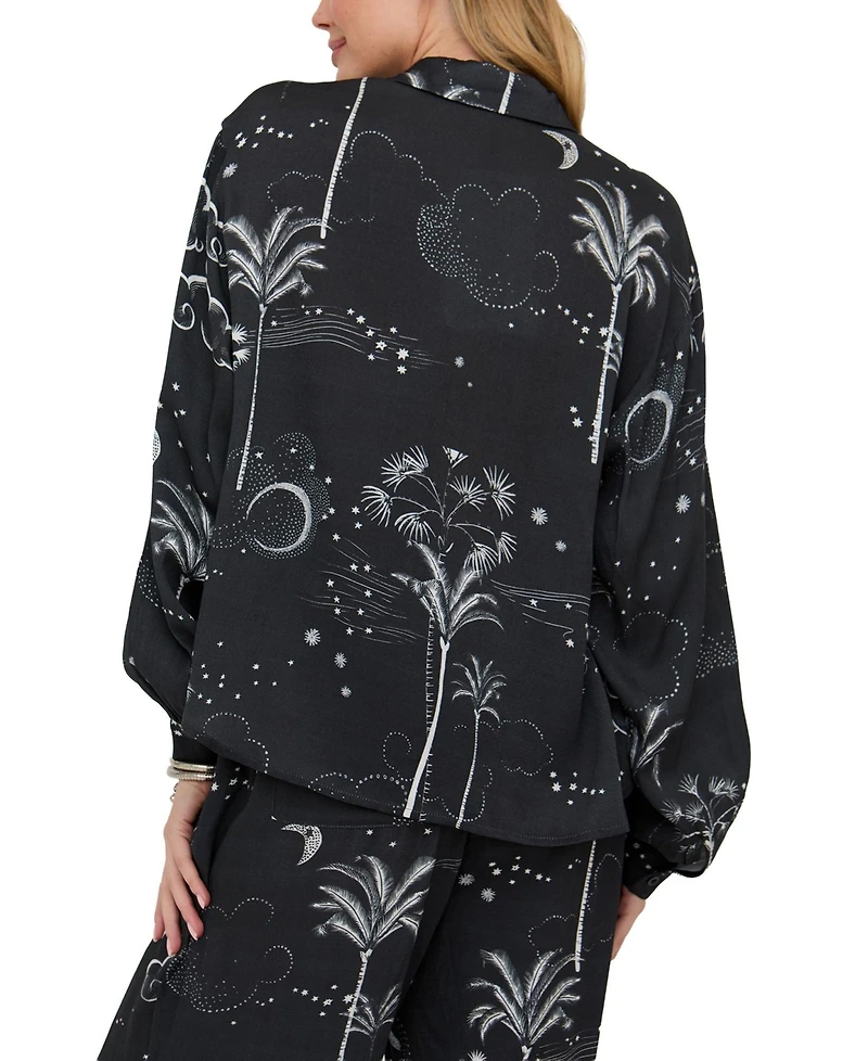 Raffya Women's Palm Button Down Print Shirt