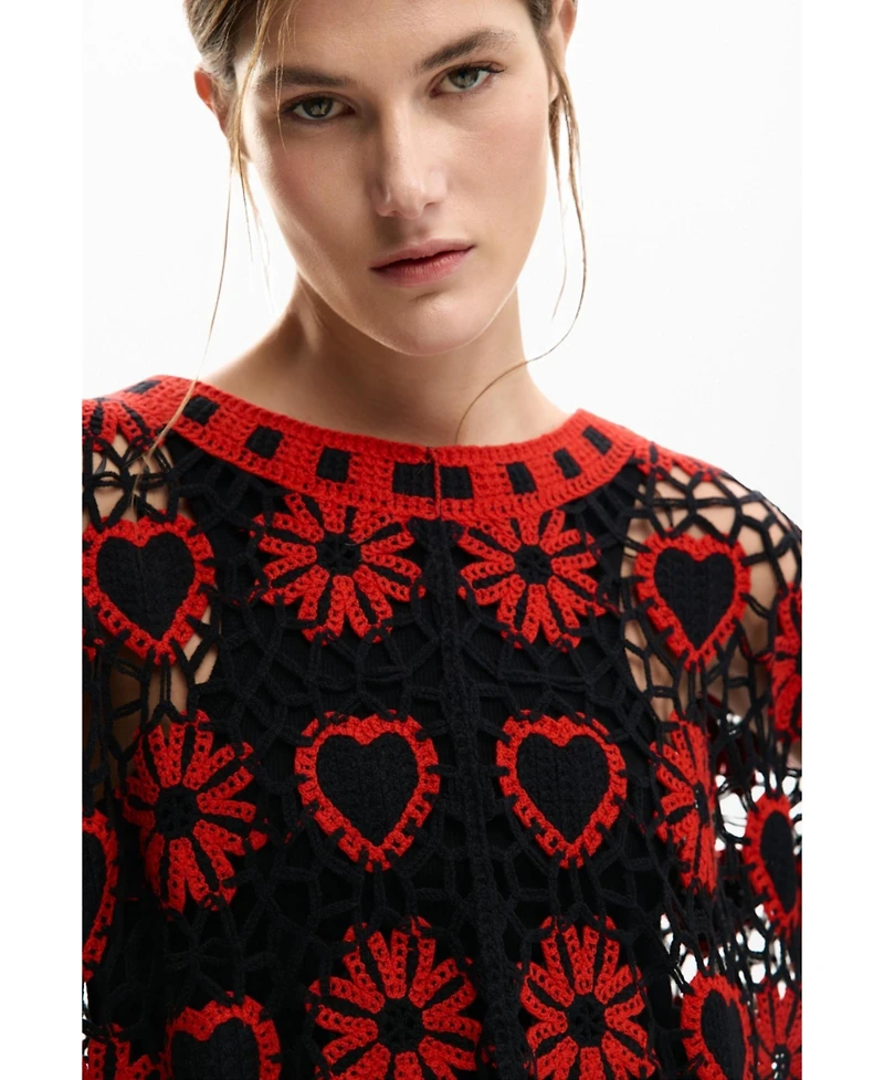 Desigual Women's Crochet sweater hearts