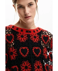 Desigual Women's Crochet sweater hearts