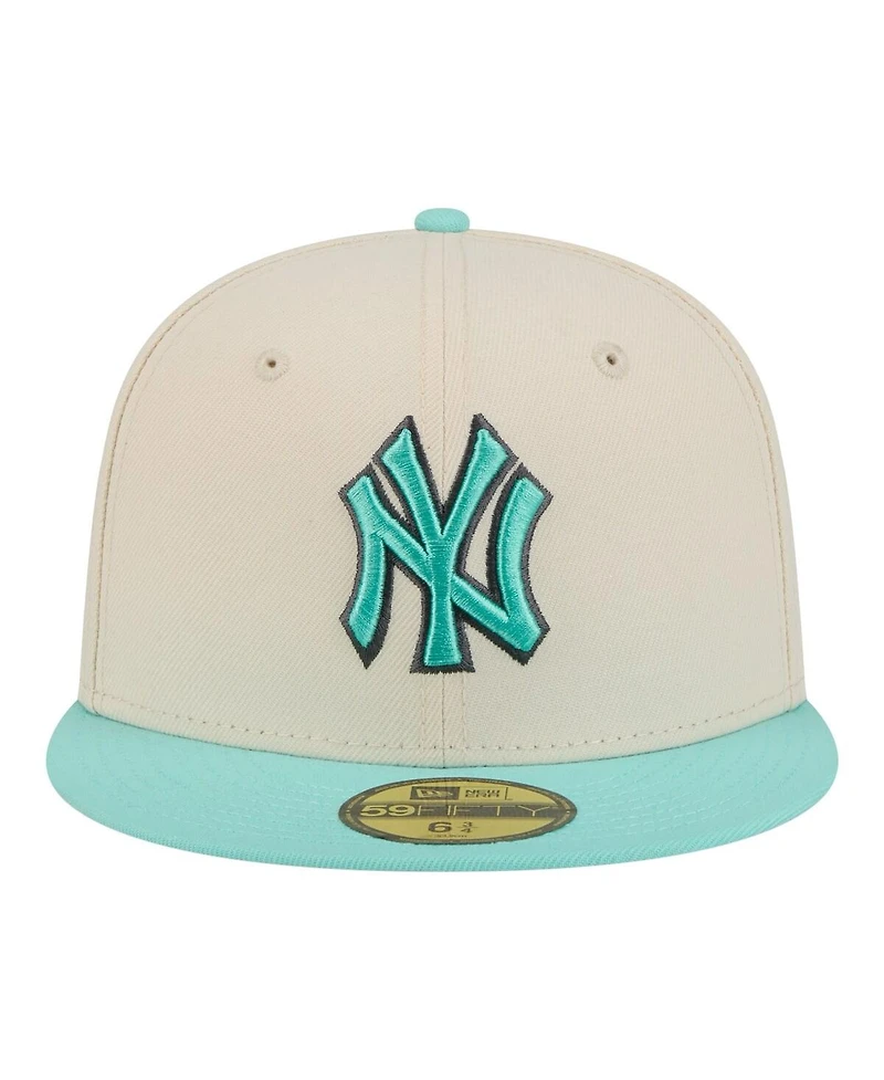 New Era Men's Light Beige/Turquoise York Yankees Two-Tone Color Pack 59FIFTY Fitted Hat