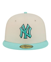 New Era Men's Light Beige/Turquoise York Yankees Two-Tone Color Pack 59FIFTY Fitted Hat
