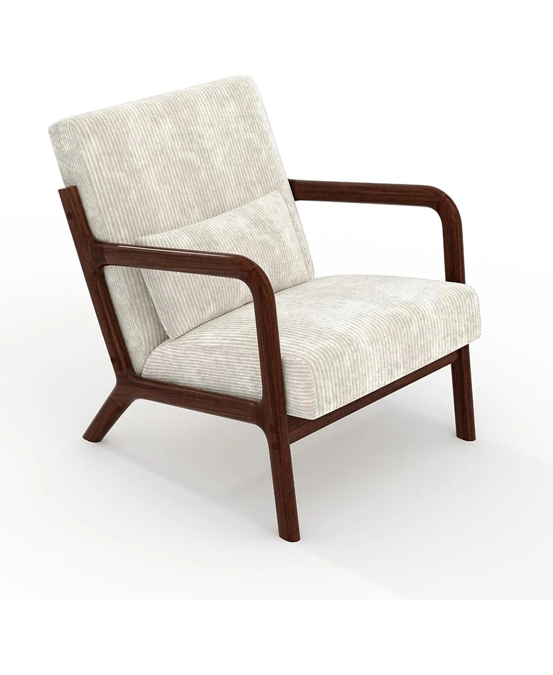 gaomon Mid-Century Modern Accent Chair with Corduroy Upholstery, Solid Wood Armchair with Removable Lumbar Pillow