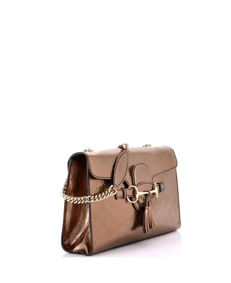Pre-Owned Gucci Medium Emily Chain Flap Bag Guccissima Patent
