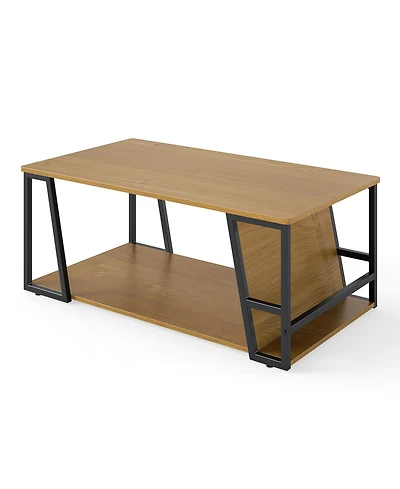 Sugift Rectangular Two Tier Coffee Table with Storage Shelf