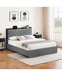 Homfan Bed Frame With Four Storage Drawers Usb Charging Station Bed Frame With Storage Headboard Wooden Slats Support