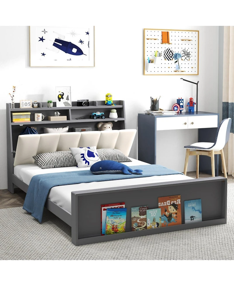 Gouun Full Linen Upholstered Platform Bed Frame with Storage Drawers and Headboard