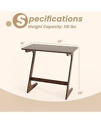 Sugift Bamboo Z Shaped Sofa Side Table with Space Saving Top