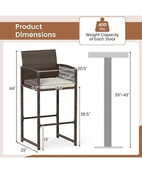 Costway Patio Bar Stools Pe Rattan Height Chairs with Backrests and Armrests