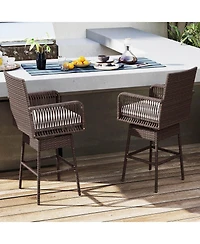Costway 29" Patio 360degree(s) Swivel Bar Stool with Cross-Woven Armrests Footrest and Seat Cushion