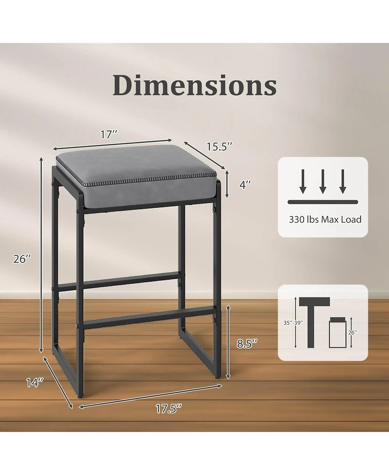 Costway Bar Stools with Faux Leather Upholstered Seat, Metal Legs, Footrests