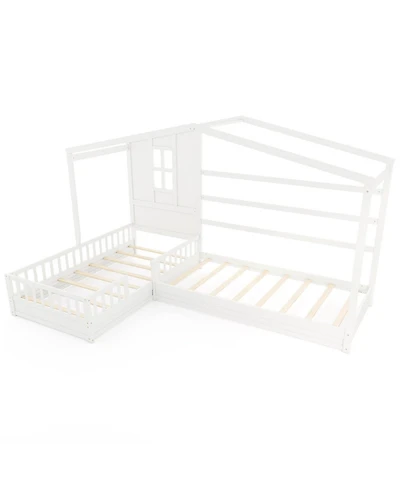 Gouun Twin Kids House Bed Frame with Safety Guardrails