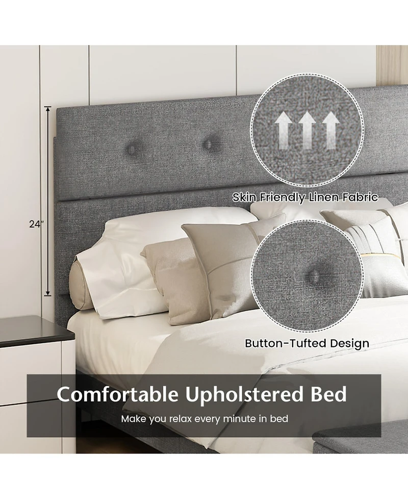 Gouun Full Upholstered Platform Bed Frame with Ottoman Storage and Tufted Headboard