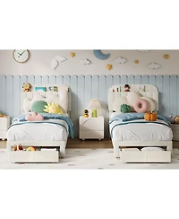 Homfan Soft Upholstered Twin Bed Frame for Kids - Storage Drawer and Bookcase Headboard