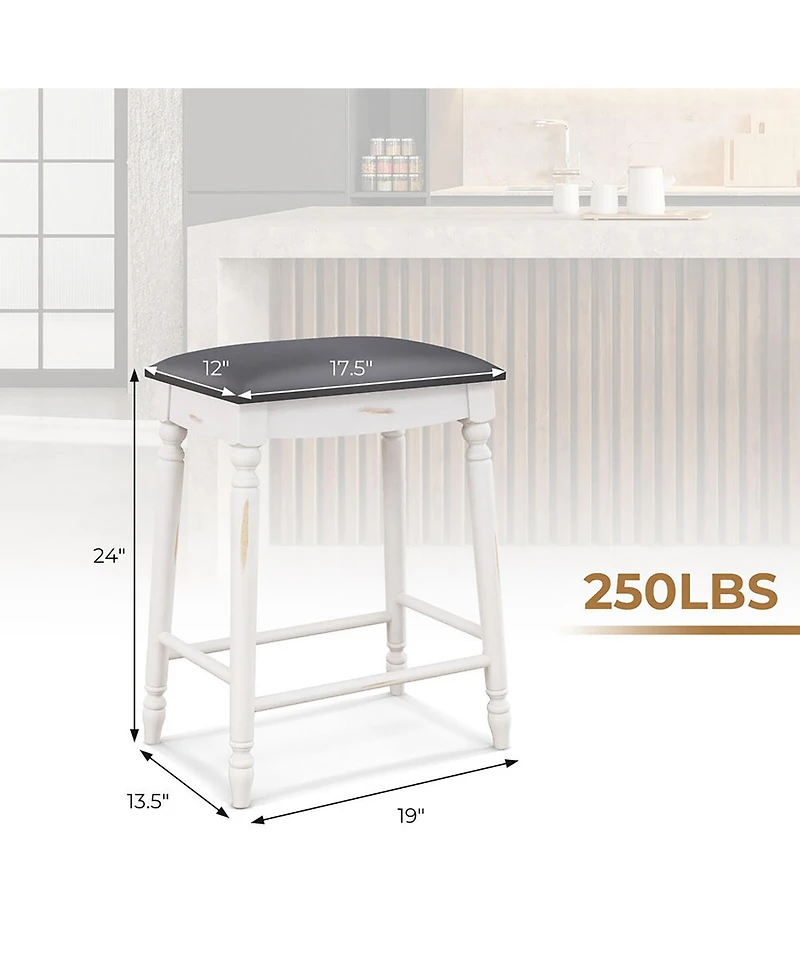 Gymax 24'' Bar Stool Set of 2 with Padded Seat Cushions Rubber Wood Legs Upholstered