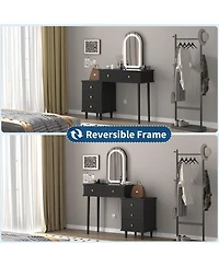 Homfan Makeup Vanity Desk with Mirror and Lights, Modern Table 2 Drawers Adjustable 3-Drawer Cabinet, Wood Dressing for Bedroom