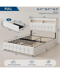 gaomon Bed Frame with Headboard and 2 Storage Drawers, Upholstered Bed Frame with Led Light, Modern Soft Bed with Charging Socket