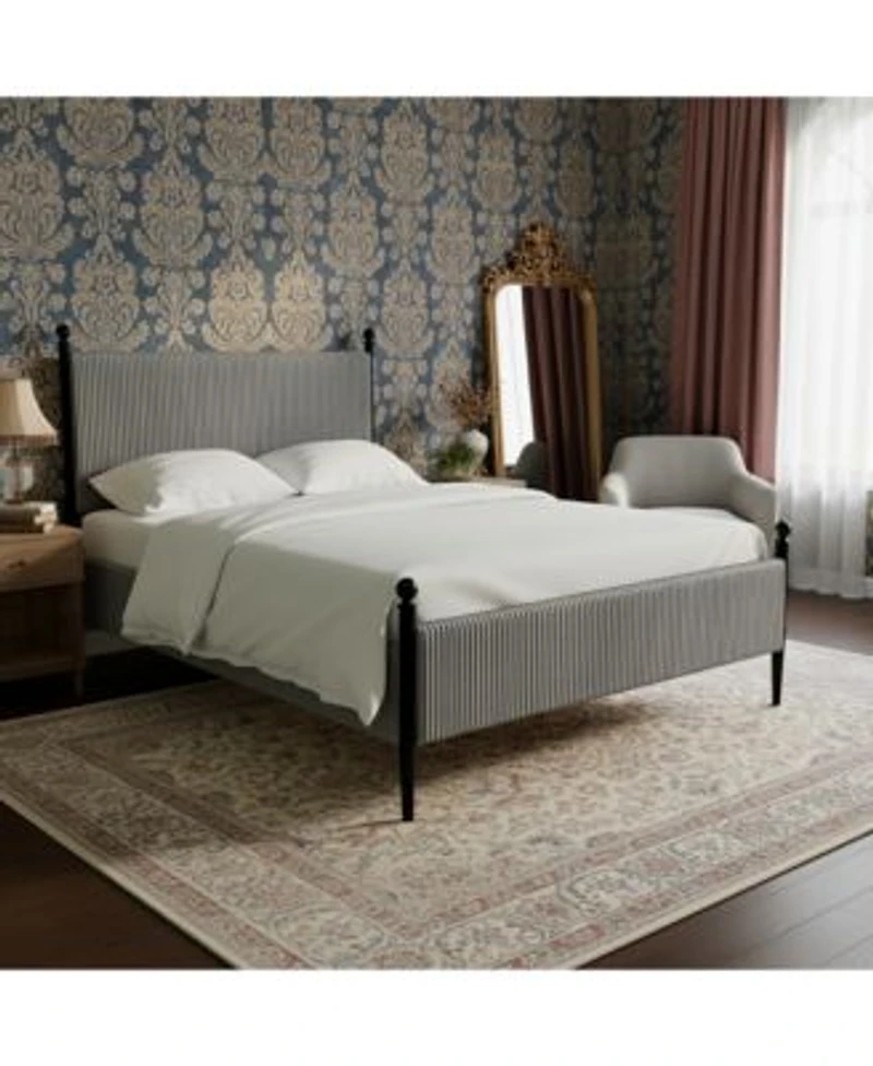 Homfan Modern Corduroy Upholstered Bed Frame With Vertical Striped Headboard Wooden Slats Metal Legs No Box Spring Needed