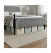 Homfan Modern Corduroy Upholstered Bed Frame with Vertical Striped Headboard, Wooden Slats, Metal Legs