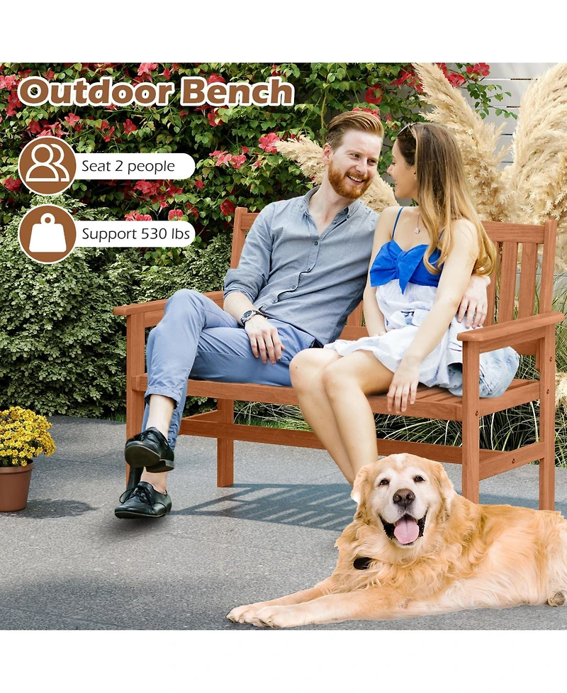 Sugift Two Person Patio Loveseat with Slatted Backrest and Armrests