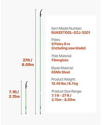 Sugift Manual Pole Saw, 3.87-27 ft, Extendable Tree Pruner, for High Branch Trimming