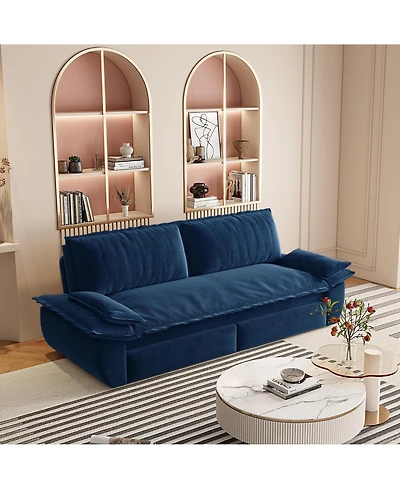 Rainsken 73.2" Convertible Loveseat, Queen Size Velvet Upholstered Pull-Out Sleeper Sofa with Gentle Cushioned Armrests for Living Room