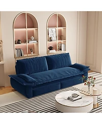 Rainsken 73.2" Convertible Loveseat, Queen Size Velvet Upholstered Pull-Out Sleeper Sofa with Gentle Cushioned Armrests for Living Room
