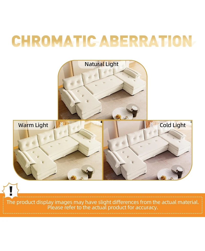 Rainsken 109.5" U-Shaped Sleeper Sofa, Oversized Modular Sectional Couch with Pull Out Bed, Removable Armrests and Usb Ports for Living Room