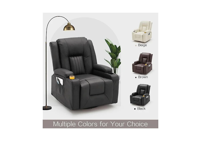 Aecojoy Massage Recliner Manual Chair with Heating & 360° Swivel Rocking Function