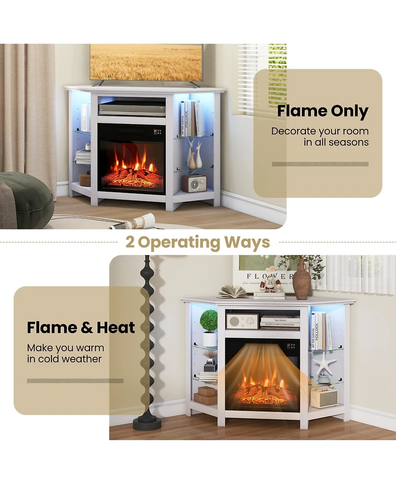 Gouun Corner Electric Fireplace Tv Stand with Led Lights and Smart App Control