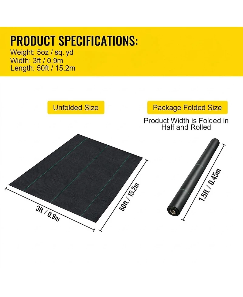 Sugift Premium Weed Barrier Fabric, Heavy Duty, Woven Geotextile Fabric