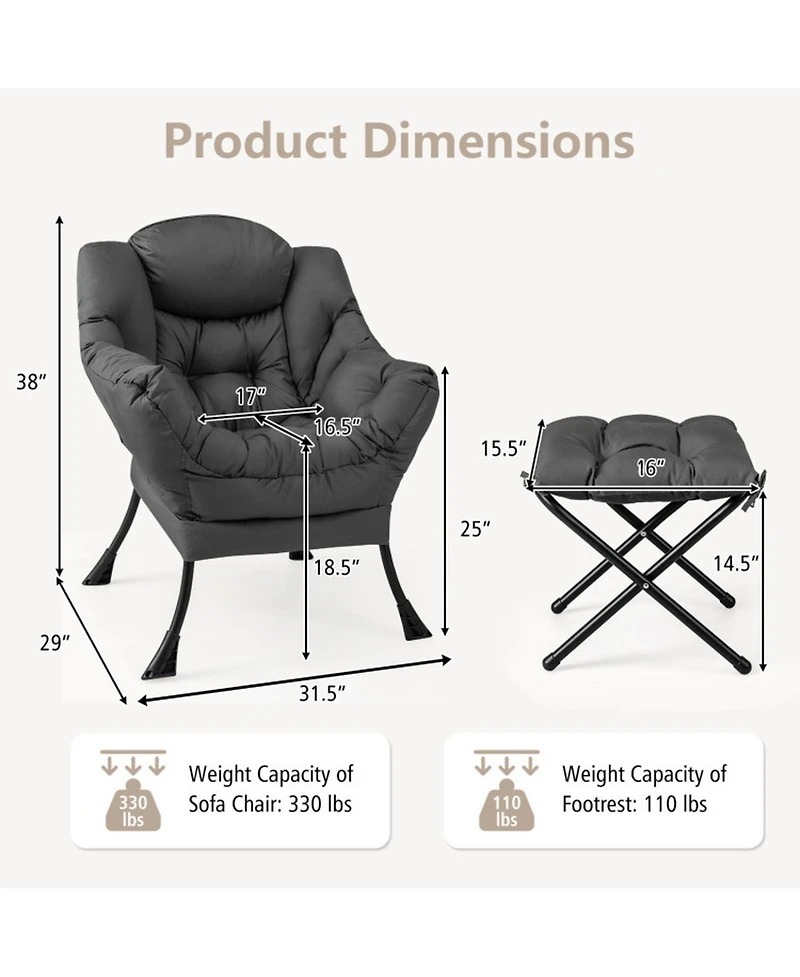 Gouun Modern Accent Sofa Chair with Folding Footrest and Side Pocket