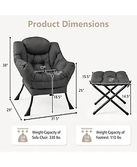 Gouun Modern Accent Sofa Chair with Folding Footrest and Side Pocket