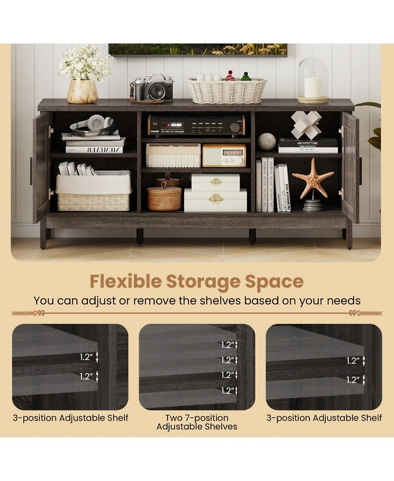 Gouun 54 in Farmhouse Entertainment Center with Barn Doors and Adjustable Shelving