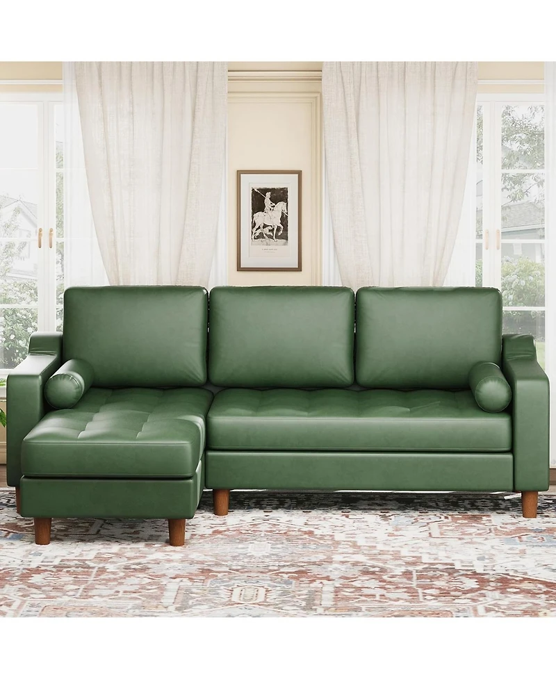 gaomon L-shape sectional sofa with convertible chaise, deep seat design, modern mid-century style, comfy 3-seat leather couch for living rooms.