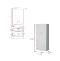 Flynama Edie Armoire White Bedroom Storage Organizer with Clothing Rod Upper Shelf and Lower Drawer