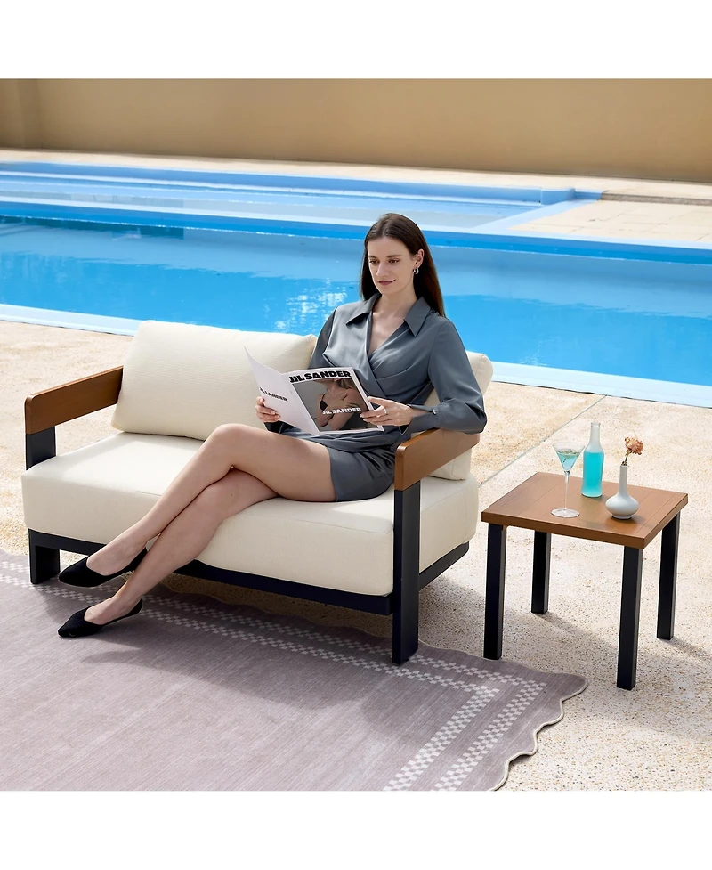 Tribesigns 4-Piece Patio Conversation Set with 2 Armchairs, Loveseat & Coffee Table, Outdoor Accent Chairs with Removable Cushion, Sturdy Metal Frame