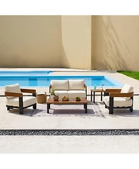 Tribesigns 4-Piece Patio Conversation Set with 2 Armchairs, Loveseat & Coffee Table, Outdoor Accent Chairs with Removable Cushion, Sturdy Metal Frame