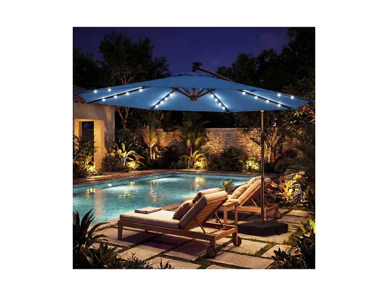 Slickblue Outdoor Cantilever Patio Umbrella with Solar Led Lights, Hanging Design