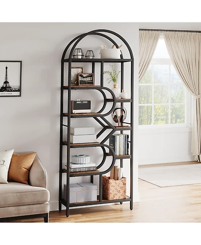 gaomon 6-Tier Modern Tall Bookcase with Arched Design, 82" Geometric Open Display Rack with Open Storage Shelf