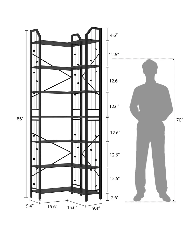 gaomon l-Shaped Corner Bookshelf, 5/7-Tier Tall Bookcase, Industrial Storage Display Shelves for Living Room